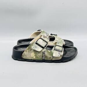 Birkenstock Birkis Sandals Womens 5.5 Green Floral Animal Print Slide Shoes